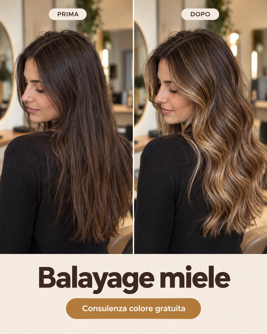 prima e dopo di un balayage miele
