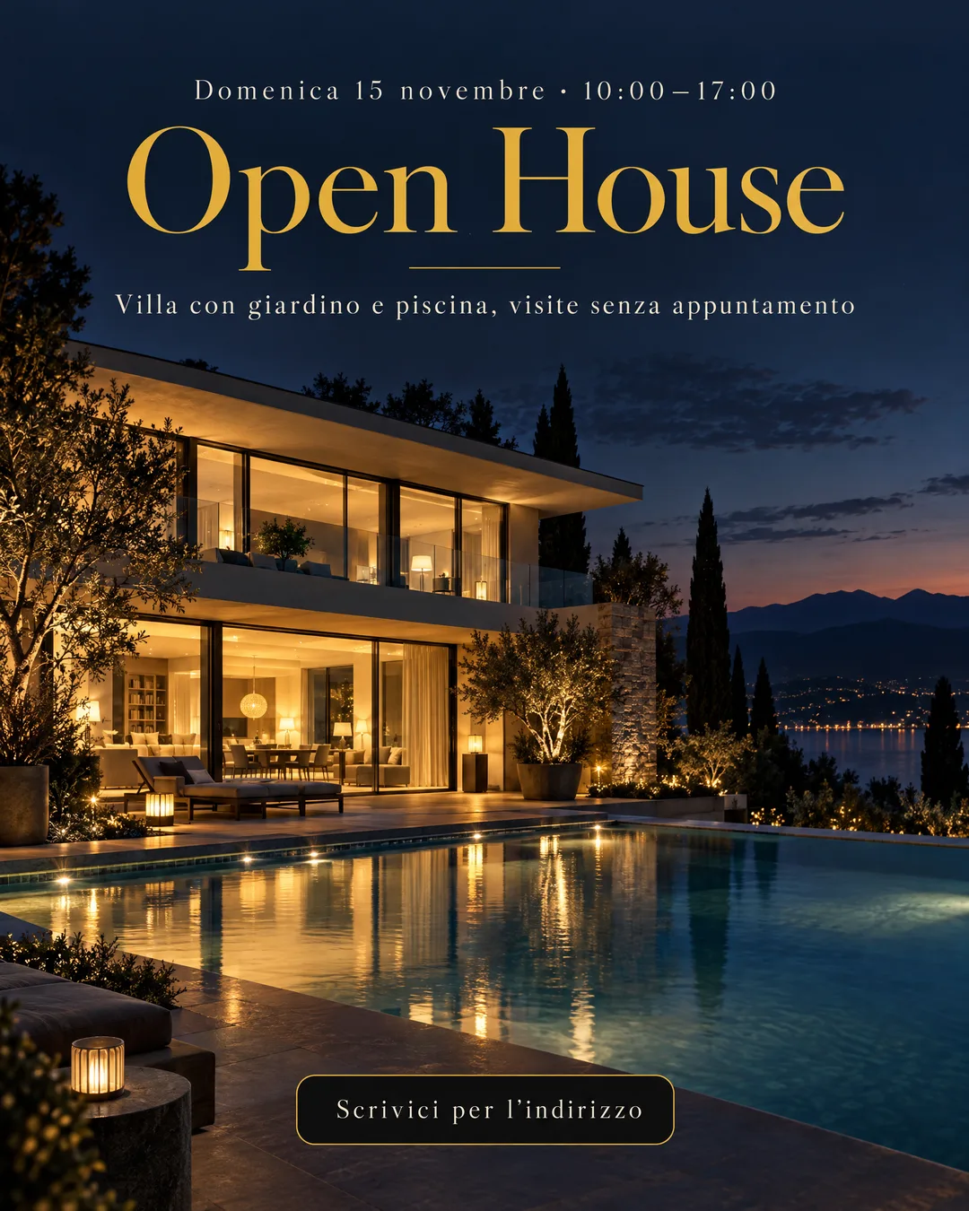 open house in una villa con piscina