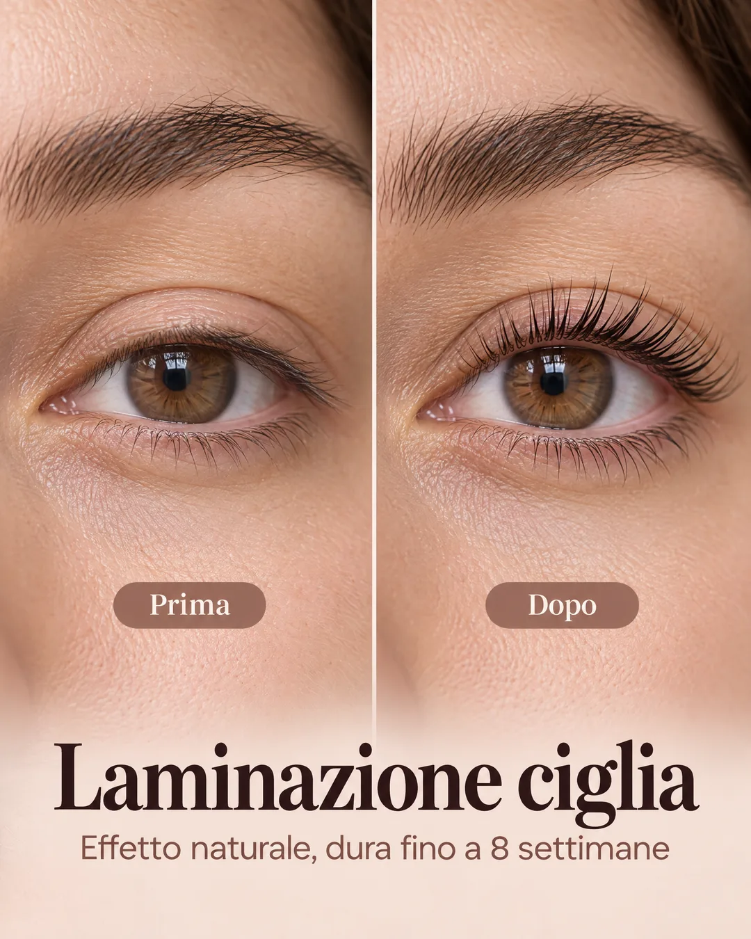 prima e dopo della laminazione ciglia