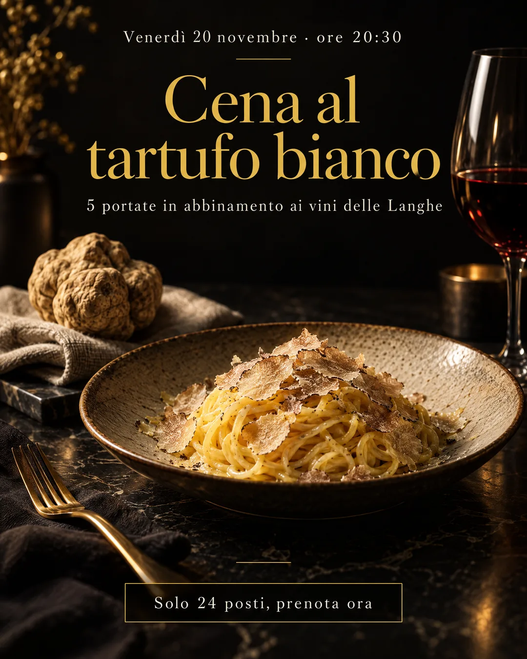 cena al tartufo bianco con i vini delle Langhe